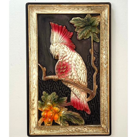 Vintage Vacuum Formed Cockatoo Relief 3D Tropical Wall Art Miller Studio 60s MCM